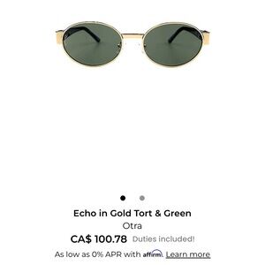 OTRA Gold Frame Oval Sunglasses with Green Lenses - Women’s Accessories